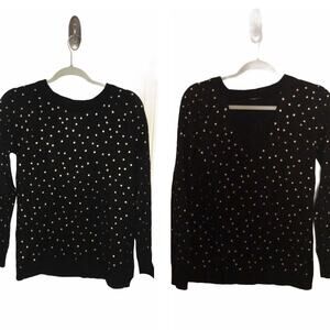 Loft black & gold polkadot sweater cutout small